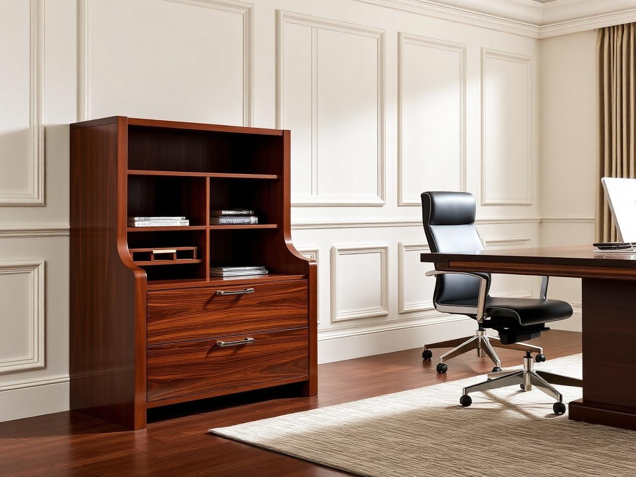 Credenza lateral ejecutiva — mobiliario corporativo MXELEVO en ambiente de oficina ejecutiva.