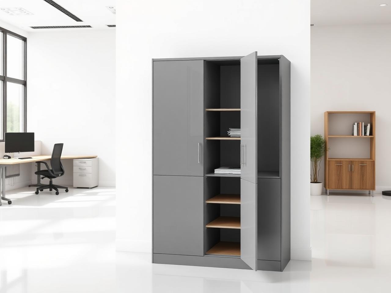 Gabinete alto para papelería — mobiliario corporativo MXELEVO en ambiente de oficina ejecutiva.