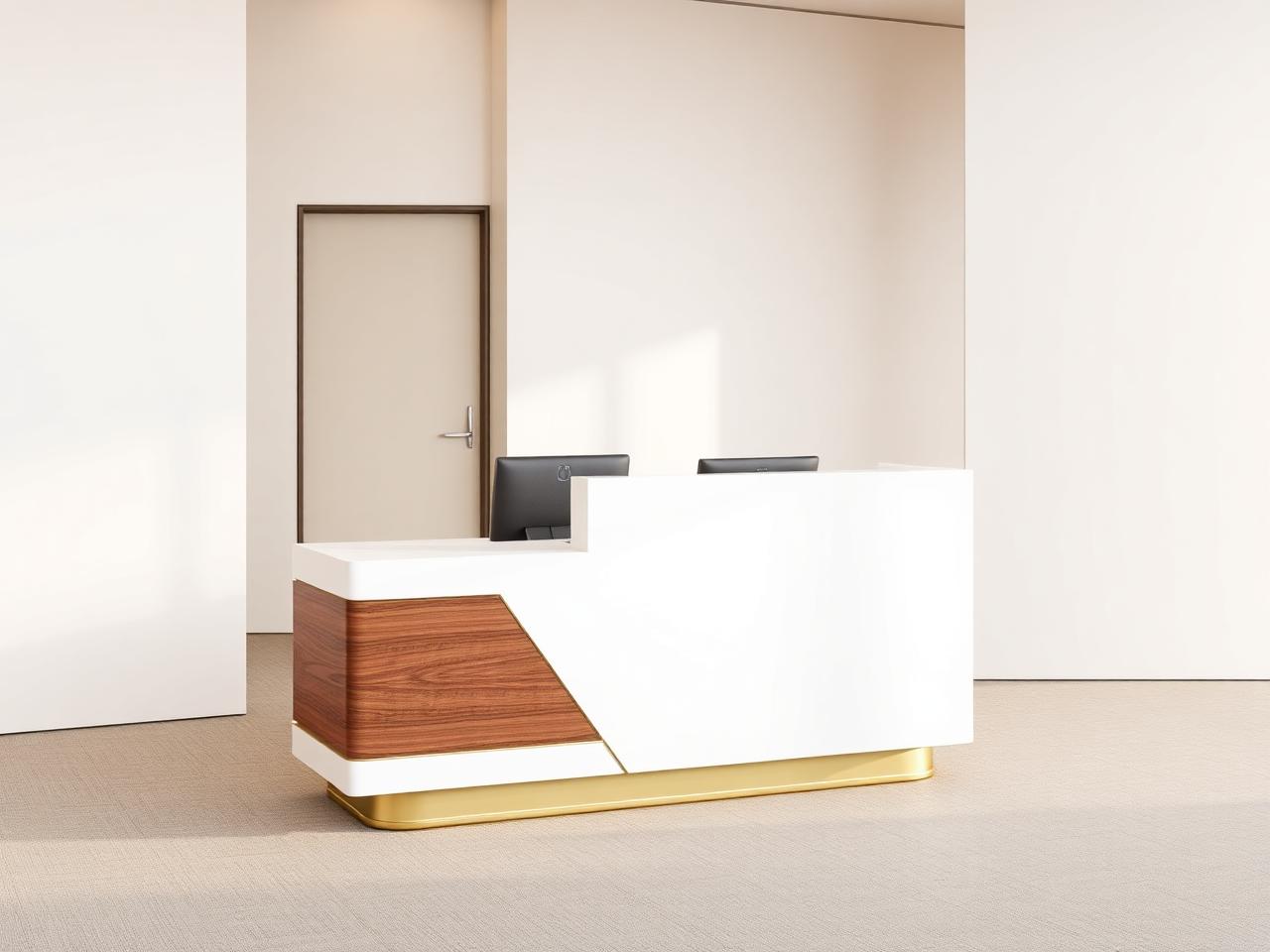 Módulo de recepción compacto — mobiliario corporativo MXELEVO en ambiente de oficina ejecutiva.