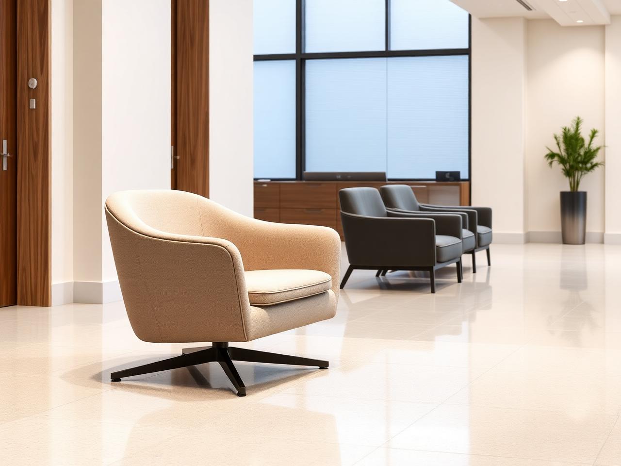 Sillón de espera corporativo — mobiliario corporativo MXELEVO en ambiente de oficina ejecutiva.